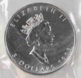 1993 $5 Canada Maple Leaf 1oz. .9999 Fine Silver