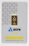 Acre 5 Grams .9999 Fine Gold Ingot/Bar