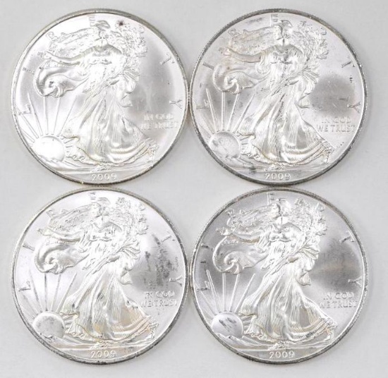 Group of (4) 2009 American Silver Eagle 1oz