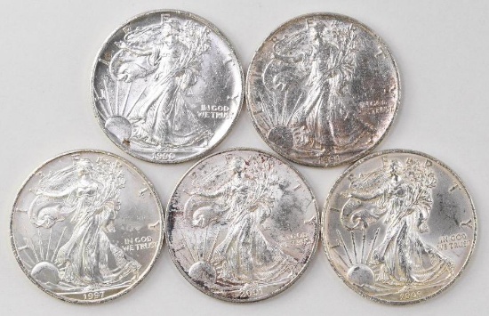 Group of (5) American Silver Eagle 1oz.