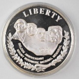 1991 Mount Rushmore One Troy Pound .999 Fine Silver Round