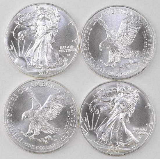 Group of (4) 2021 American Silver Eagle (Type 2) 1oz.