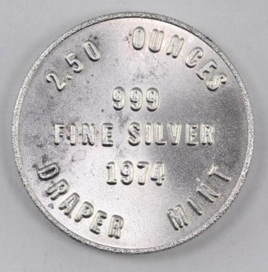 1974 Swiss of America Draper Mint 2.50oz. .999 Fine Silver Round