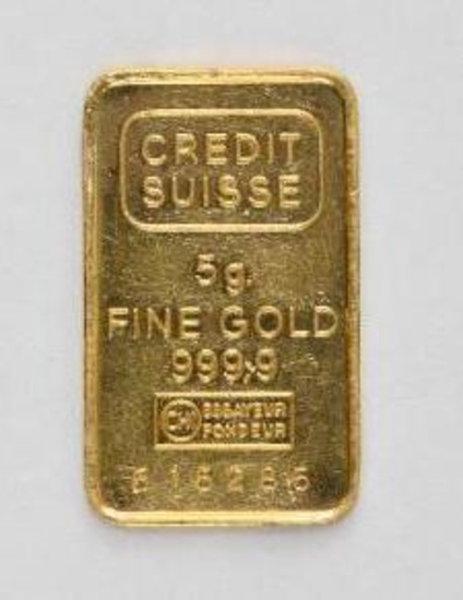 Credit Suisse 5 Gram .9999 Fine Gold