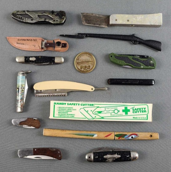 Group of Pocket Knives, Razors, Letter Openers