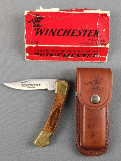 Winchester lockback knife with leather sheath
