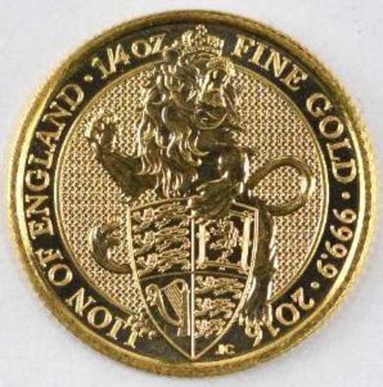 2016 British Gold Queens Beast Lion 1/4oz. .9999 Fine Gold