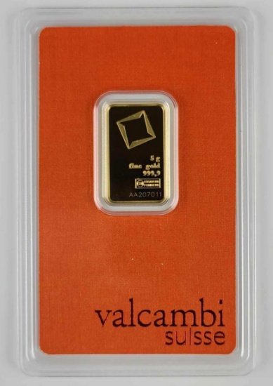 Valcambi Suisse 5 Grams .9999 Fine Gold