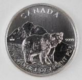 2011 $5 Wild life Series Canadian Grizzly 1oz. .9999 Fine Silver