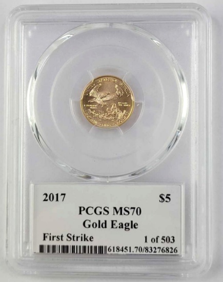 Rare 2017 $5 American Gold Eagle 1/10thoz. (PCGS) MS70 First Strike