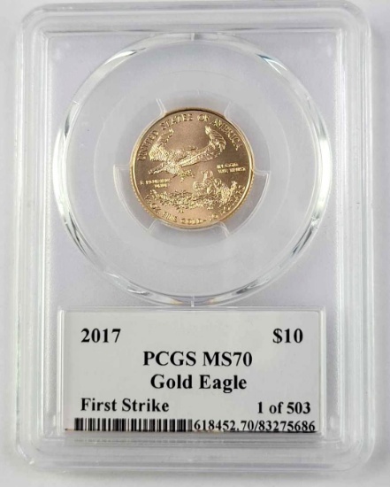 Rare 2017 $10 American Gold Eagle 1/4oz. (PCGS) MS70 First Strike
