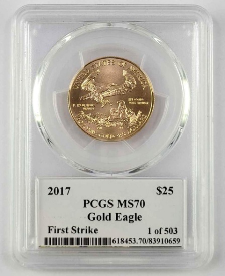 Rare 2017 $25 American Gold Eagle 1/2oz. (PCGS) MS70 First Strike