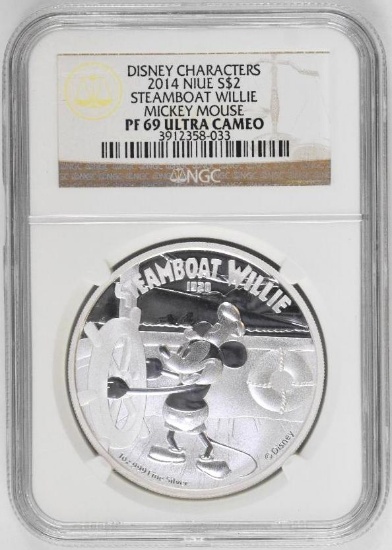 2014 NIUE $2 Steamboat Willie Mickey Mouse (NGC) PF69 Ultra Cameo