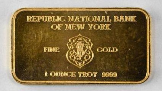 Johnson Matthey Bankers Limited Republic National Bank of New York 1oz. .999 Fine Gold Ingot/Bar