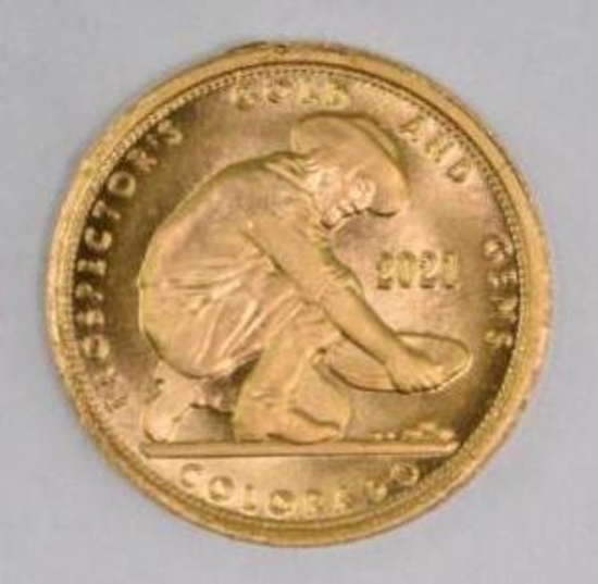 2021 Gold Round Prospectors Gold & Gems Colorado 1/10thoz. .999 Fine Gold