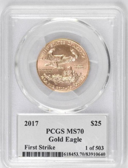 2017 $25 American Gold Eagle 1/2oz. (PCGS) MS70 First Strike