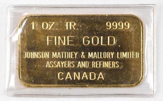 Johnson Matthey & Mallory Limited 1oz. .9999 Fine Gold Ingot/Bar Canada