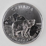 2011 $5 Wild life Series Canadian Grizzly 1oz. .9999 Fine Silver