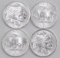 Group of (4) Indian / Buffalo Design 1oz. .999 Fine Silver Rounds.