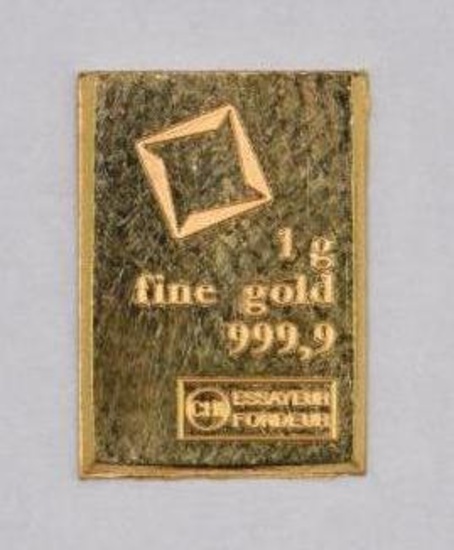 Essayeur Fondeur 1 Gram .999 Fine Gold Ingot / Bar