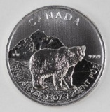 2011 $5 Wild life Series Canadian Grizzly 1oz. .9999 Fine Silver