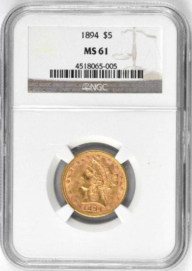 1894 P $5 Liberty Gold (NGC) MS61