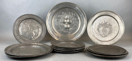 Group of 12 Pewter Plates 18th-19th Century