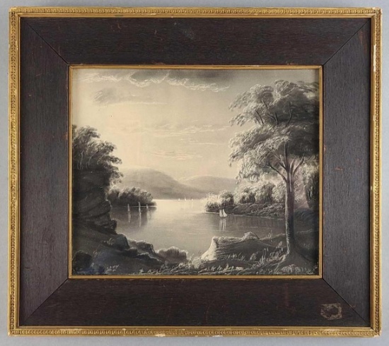 C. 1850 Crayon Drawing Landscape by John Price Thickens