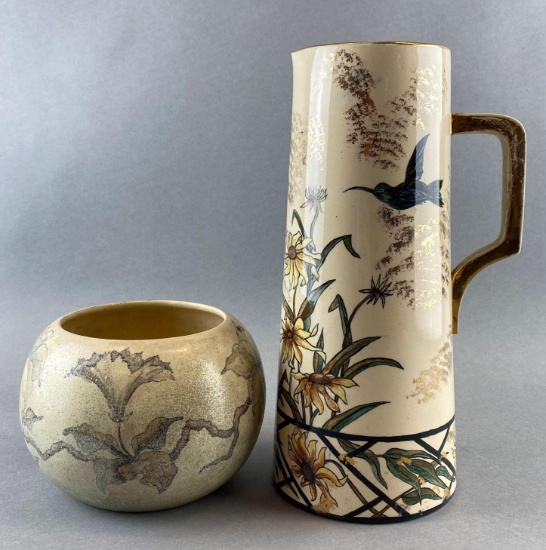 Group of 2 Ceramic Floral Pitcher and Pauline Jacobus Bowl