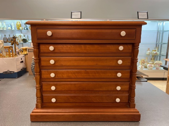 Pine Spool Cabinet with Porcelain Pulls