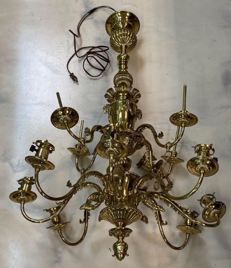 Large Ornate Electric Brass Light Fixture