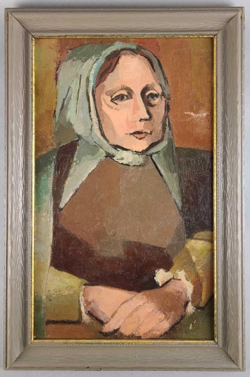 20th Century Portrait of Woman Oil Painting on board