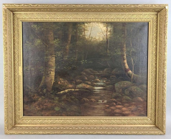 Early 20th Century Forest Stream Landscape Painting