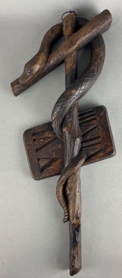19th Century Folk Art Sanke and The Cross Hand Carved