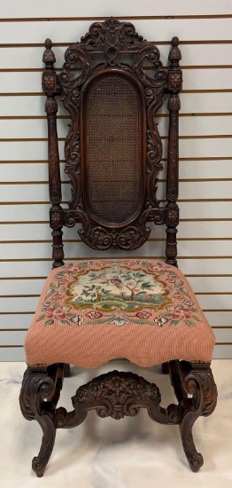 Antique Ornate Carved Walnut Chair