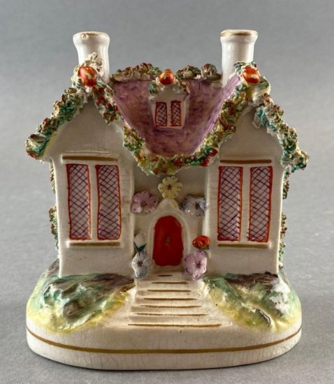 Staffordshire Porcelain House Shaped Money Bank