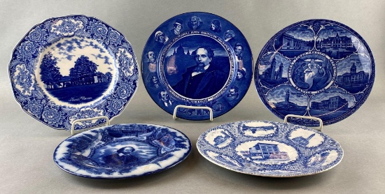 Group of 5 Assorted Blue and White Ceramic Plates