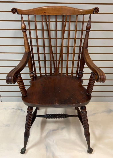 Antique Pine Ball and Claw Footed Arm Chair