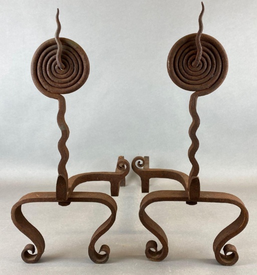 Early 19th Century American Pair of Cast Iron Andirons