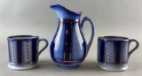 Group of 3 Blue and Gold Ceramic Dishes Wheel flow blue