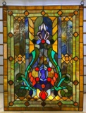 Art Nouveau Stained Glass Window with Metal Frame
