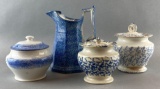 Group of 4 Blue and White Ceramic Jars and Pitchers
