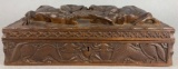 Ornate Walnut Carved Wood Box with Dragon motif