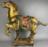 Polychrome Wood Tang Dynasty Style carved and painted horse