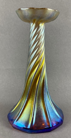 Antique Tiffany Glass Favrile Iridescent Candlestick Vase