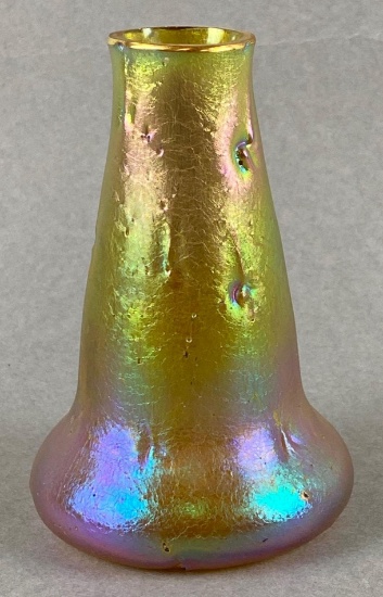 Antique Favrile Iridescent Gold Art Glass Bud Vase