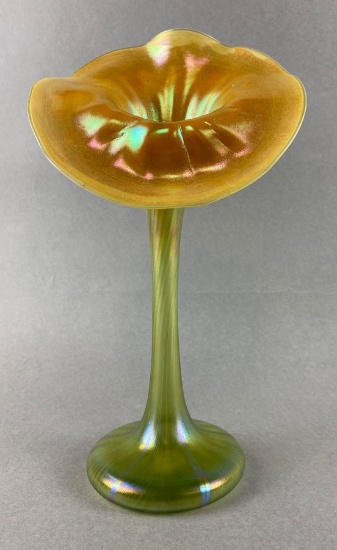 Antique Quezel Gold Iridescent Jack in the Pulpit Art Glass Vase