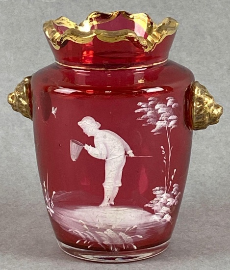 Antique Mary Gregory Cranberry Glass Vase