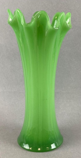 Antique Jadeite Stretch Vase with Ruffled Edge