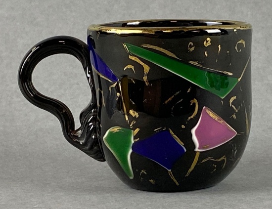 Vintage Small Blown Glass Cup with Gilt and Colored Decorations